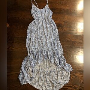 Elegant High-Low Blue and White Floral Dress Spaghetti Straps Size Small